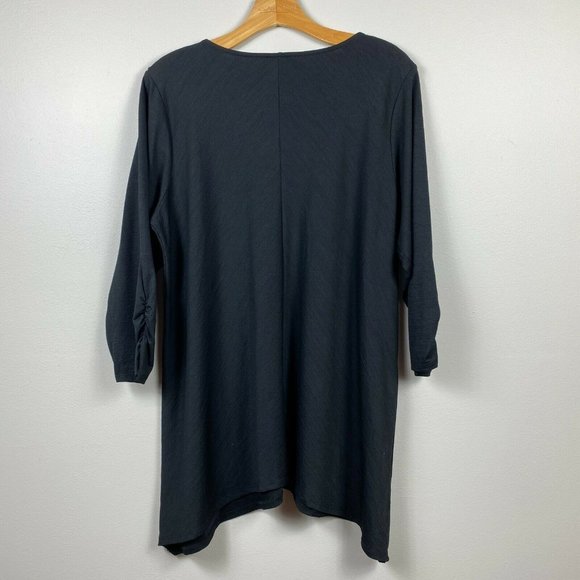 Alyx Tunic Top 2X Black Lace Up V-Neck 3/4 Ruched Sleeve Uneven Hem - Picture 6 of 10